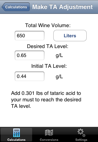Need to figure how much acid or yeast nutrients to add before fermentation?  Winery Math can help with that.